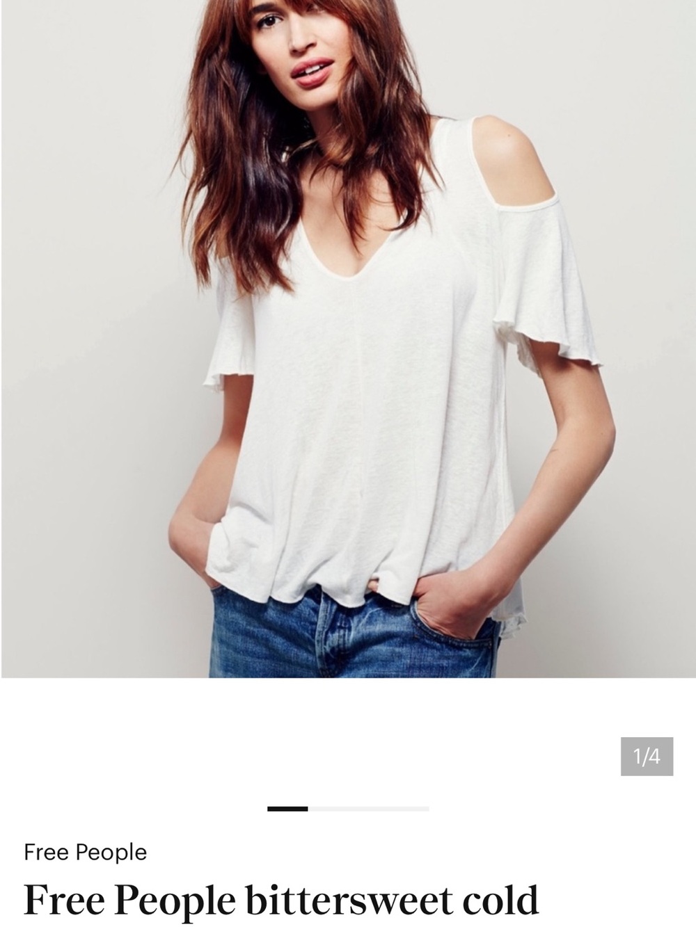 Free People White Cold-Shoulder V-Neck Tee